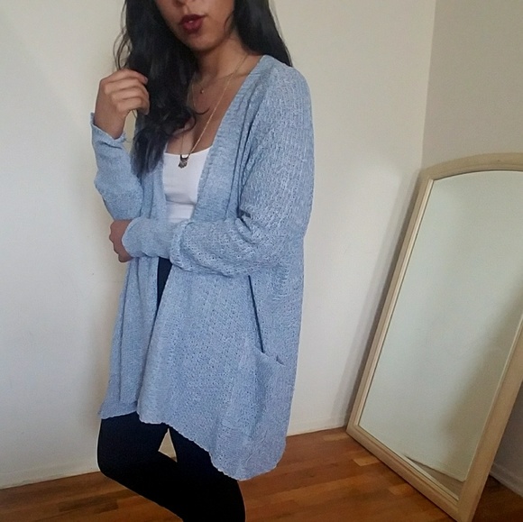 LIBBY MARLED BLUE WHITE OPEN CARDIGAN - Picture 2 of 5