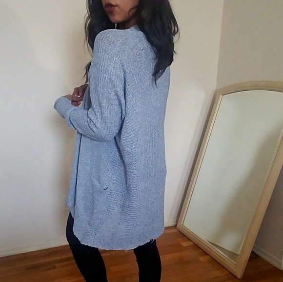 LIBBY MARLED BLUE WHITE OPEN CARDIGAN - Picture 3 of 5