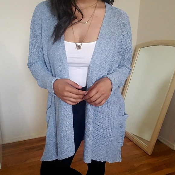 LIBBY MARLED BLUE WHITE OPEN CARDIGAN - Picture 4 of 5