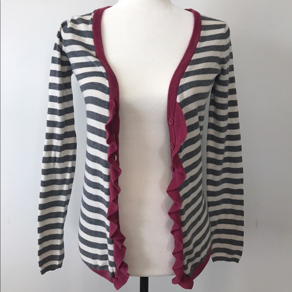 Anthropologie Stripe & Ruffle Sweater Cardigan!