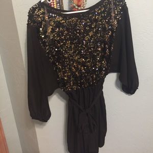 Black and gold mini sequin dress