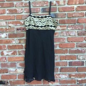 Black semi-formal dress with gold brocade top