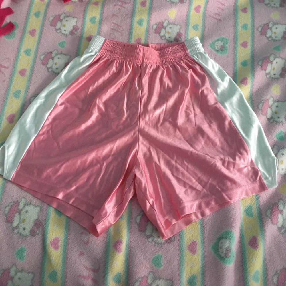 Silky Pink & White Child's basketball shorts