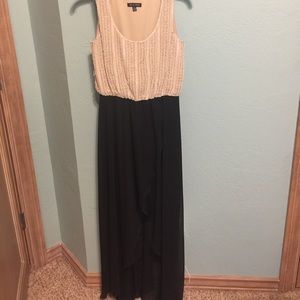 Formal floor length beaded high low dress