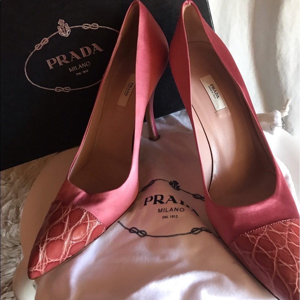 Prada Satin + Crocodile Pumps