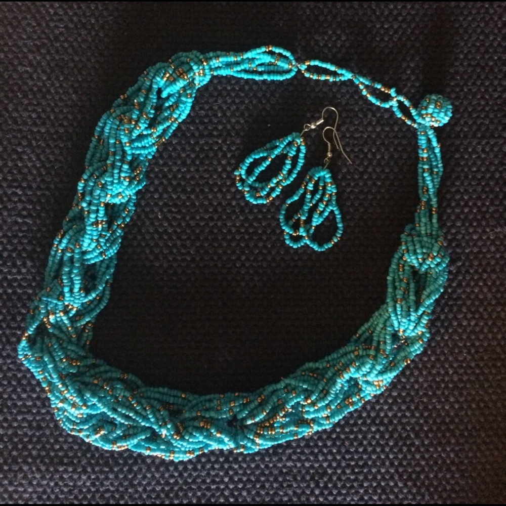 Handmade beaded necklace and earrings
