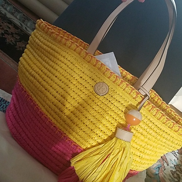 *SOLD* NWT tory burch colorblock straw beach tote - Picture 2 of 8