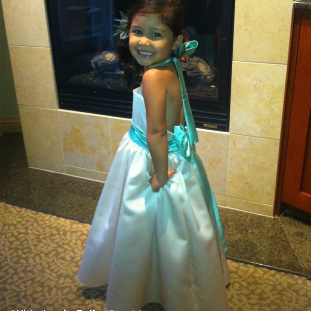 Mint low back big bow girls dress