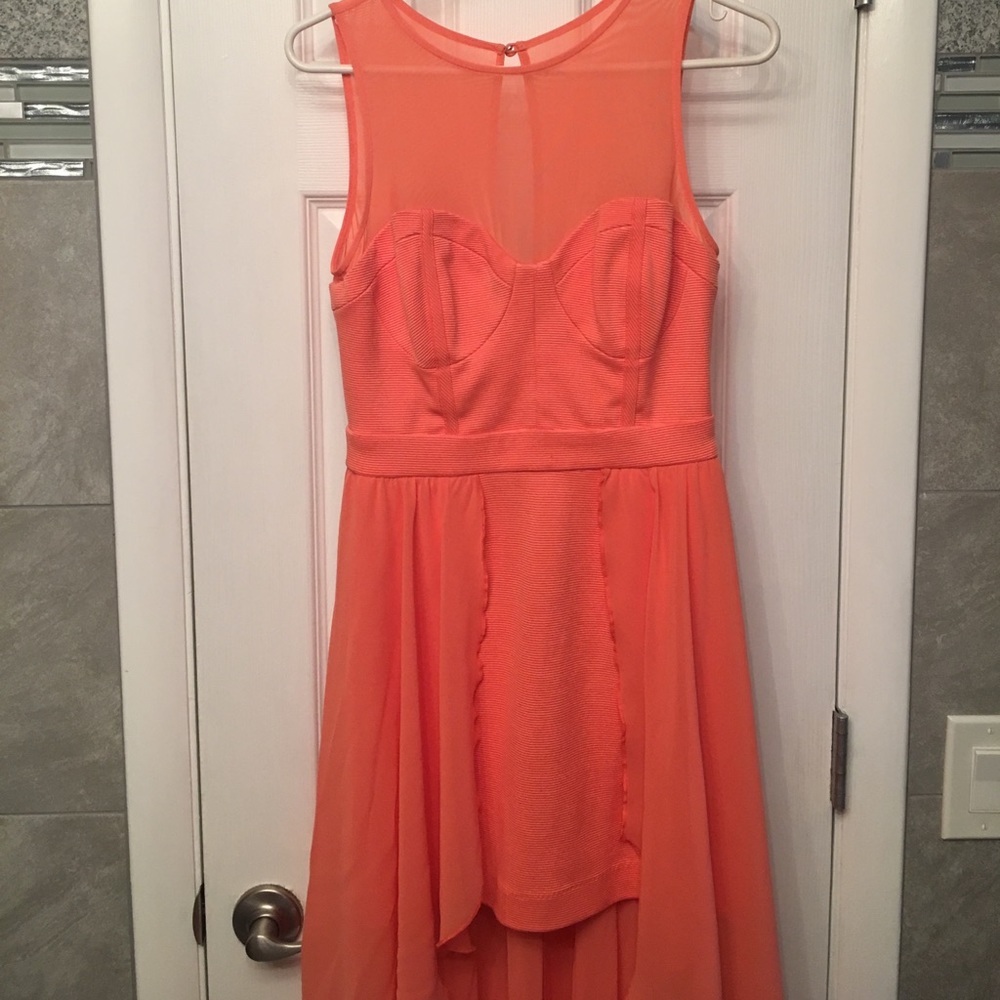 👗 Bebe chiffon ottoman high-low peach dress
