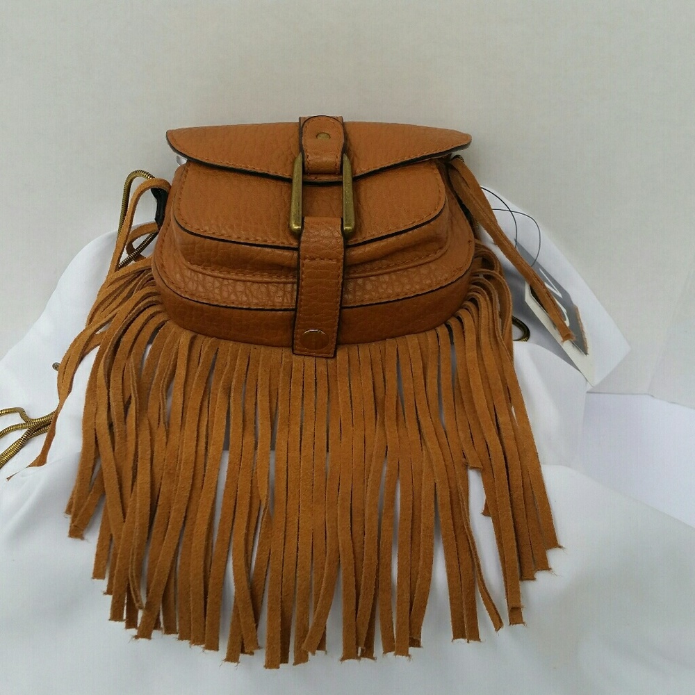 DV Mini Saddle Crossbody With Fringe Bag in Cognac