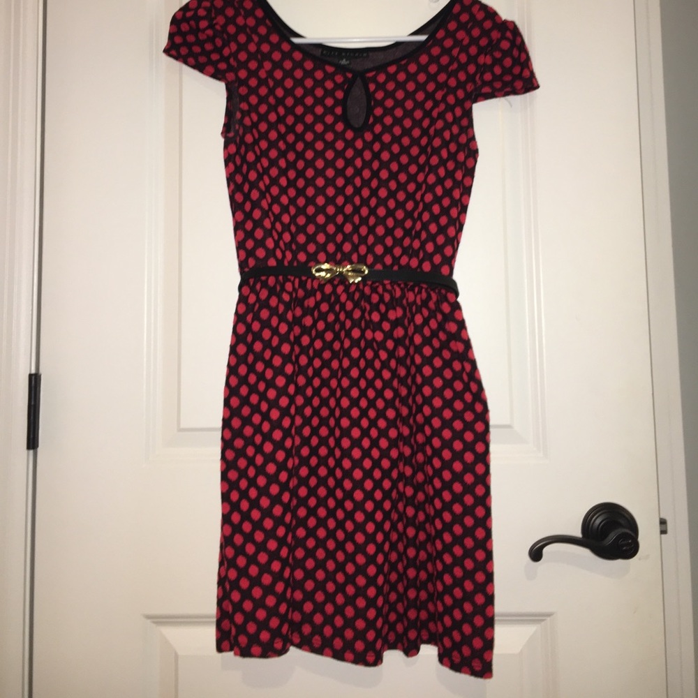Red and black polka dot dress