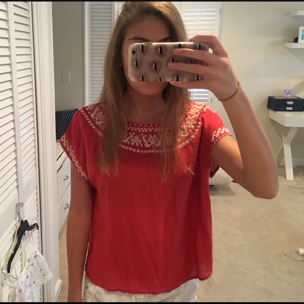 Lucky Brand red top with stitching