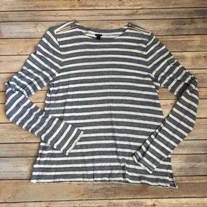 .Crew Side Shoulder Zip Blue Stripe Shirt Top XL