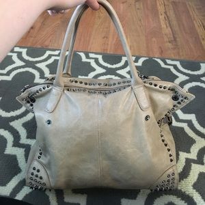 Melie Bianco tan studded large handbag
