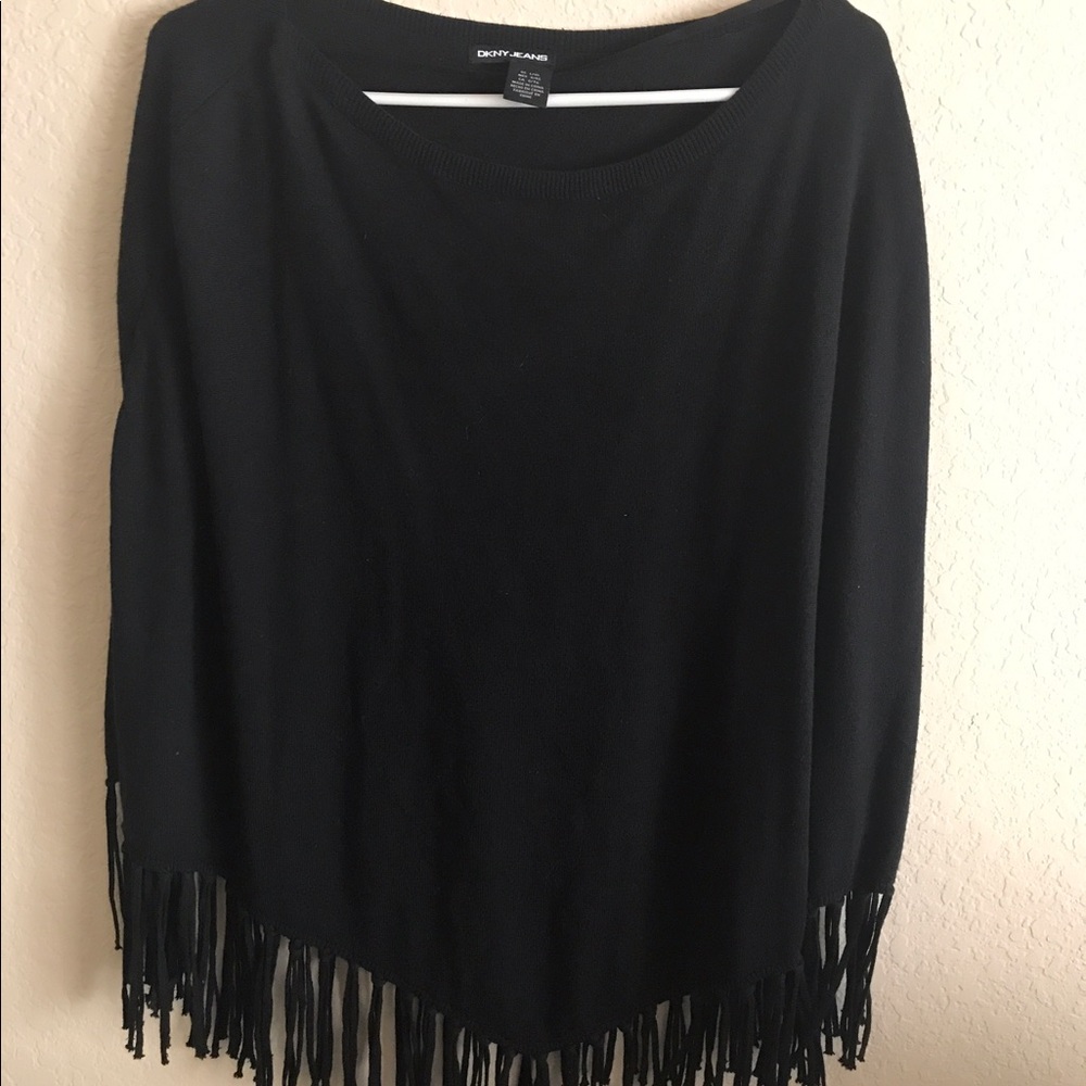 Black sweater/poncho with fringe