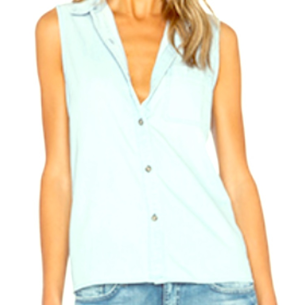 Xs ag chambray button down sleeveless top