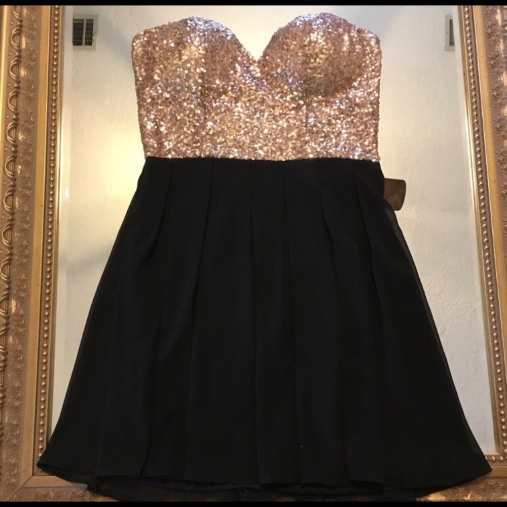 Gold Sequin and Black Chiffon Dress