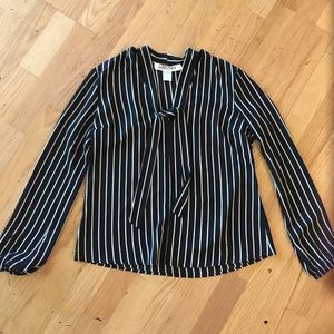 Black and white striped blouse with neck tie