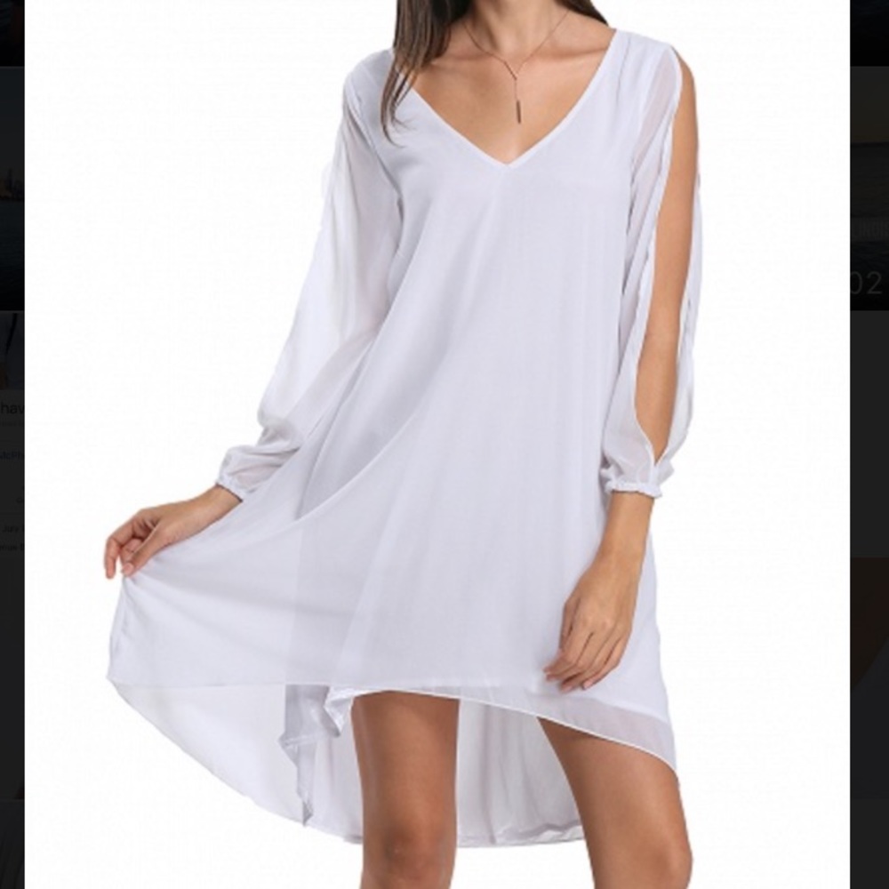 White Slit Sleeve Chiffon Dress -Small, with tags