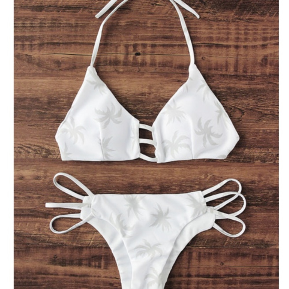 NWT Tropical White Strappy Bikini Swimsuit