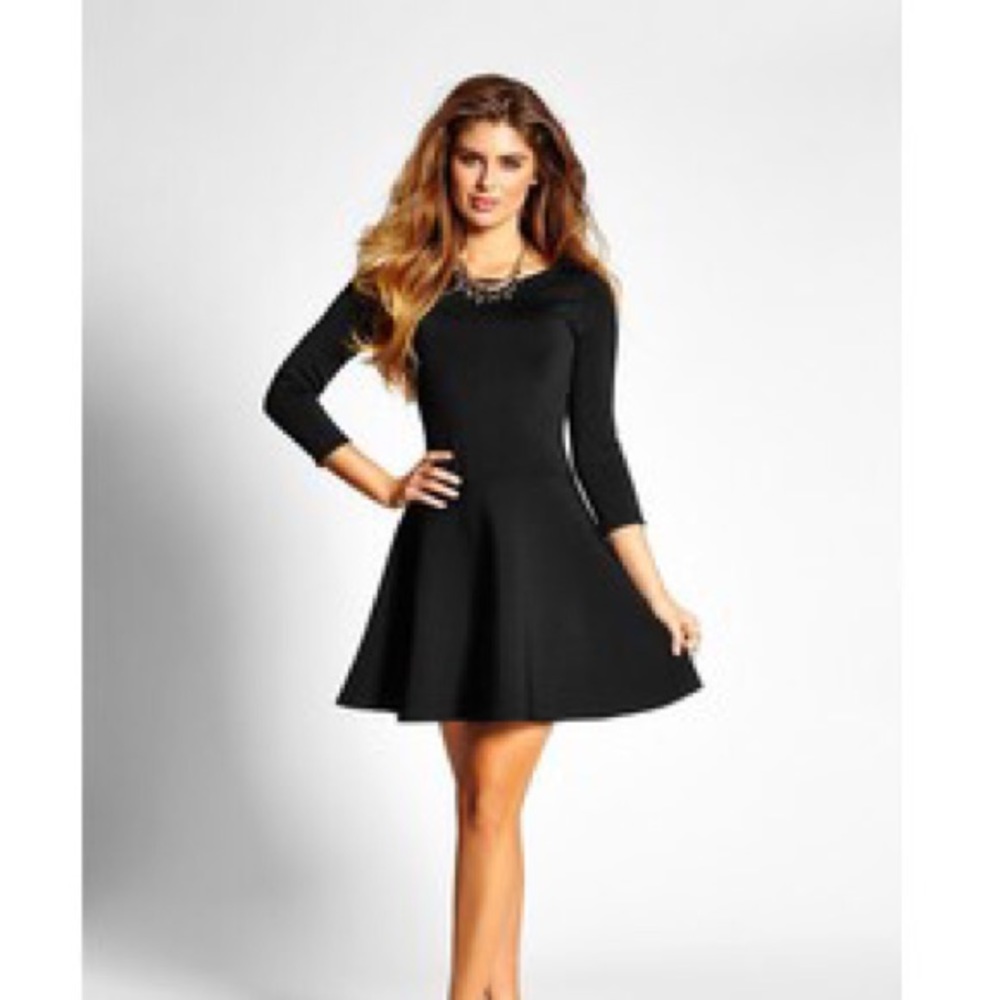 GUESS Open Back 3/4 Sleeve Fit & Flare Dress