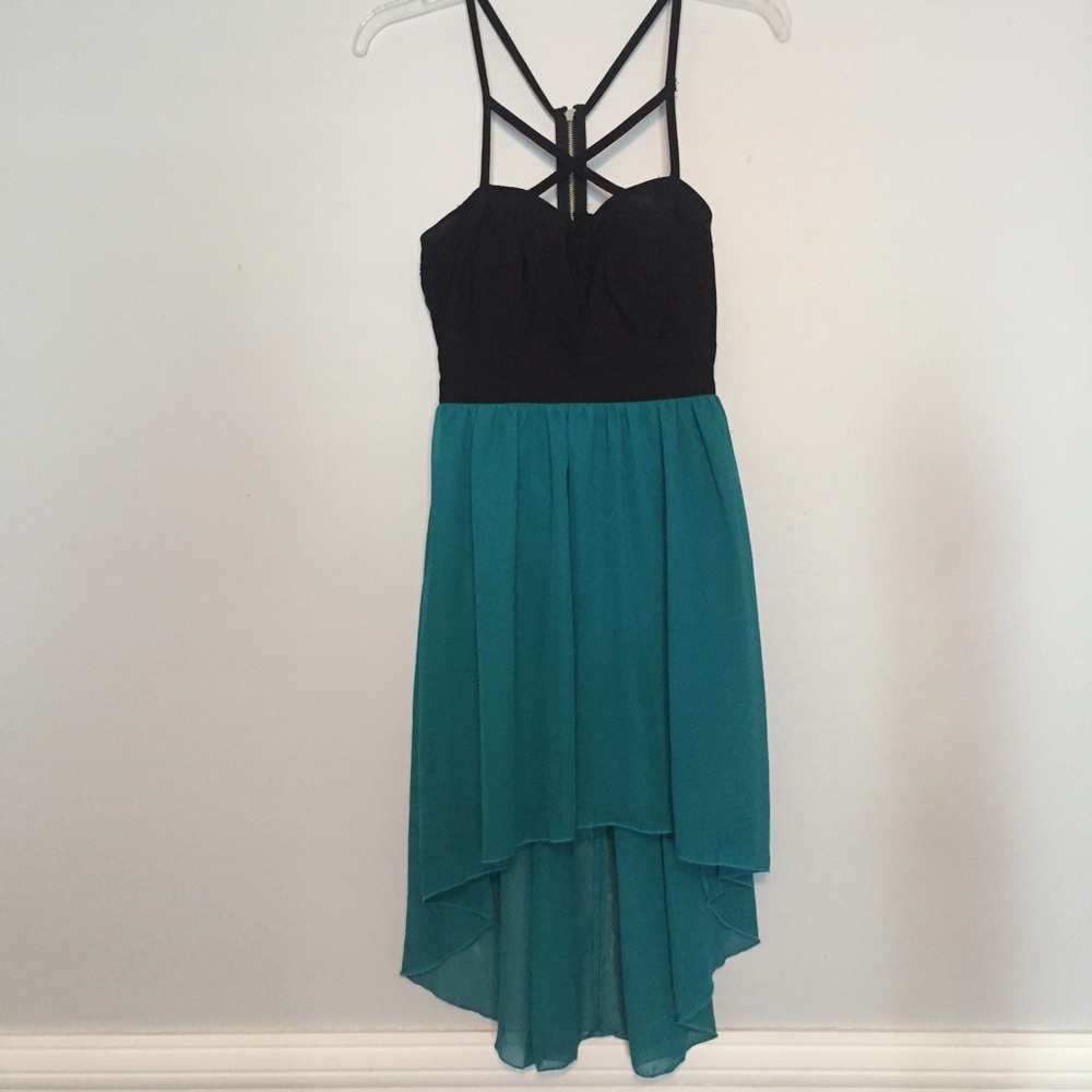 Black and Teal High Low Dress