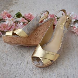 🌸 Coach Gold Jessy Wedges