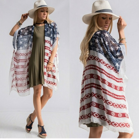❤️American Flag 🇺🇸 Kimono Shawl - Picture 3 of 5