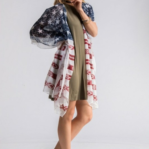 ❤️American Flag 🇺🇸 Kimono Shawl - Picture 4 of 5