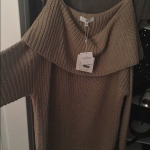 Brown off shoulder sweater dress