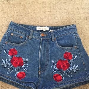 Embroidered Denim Shorts