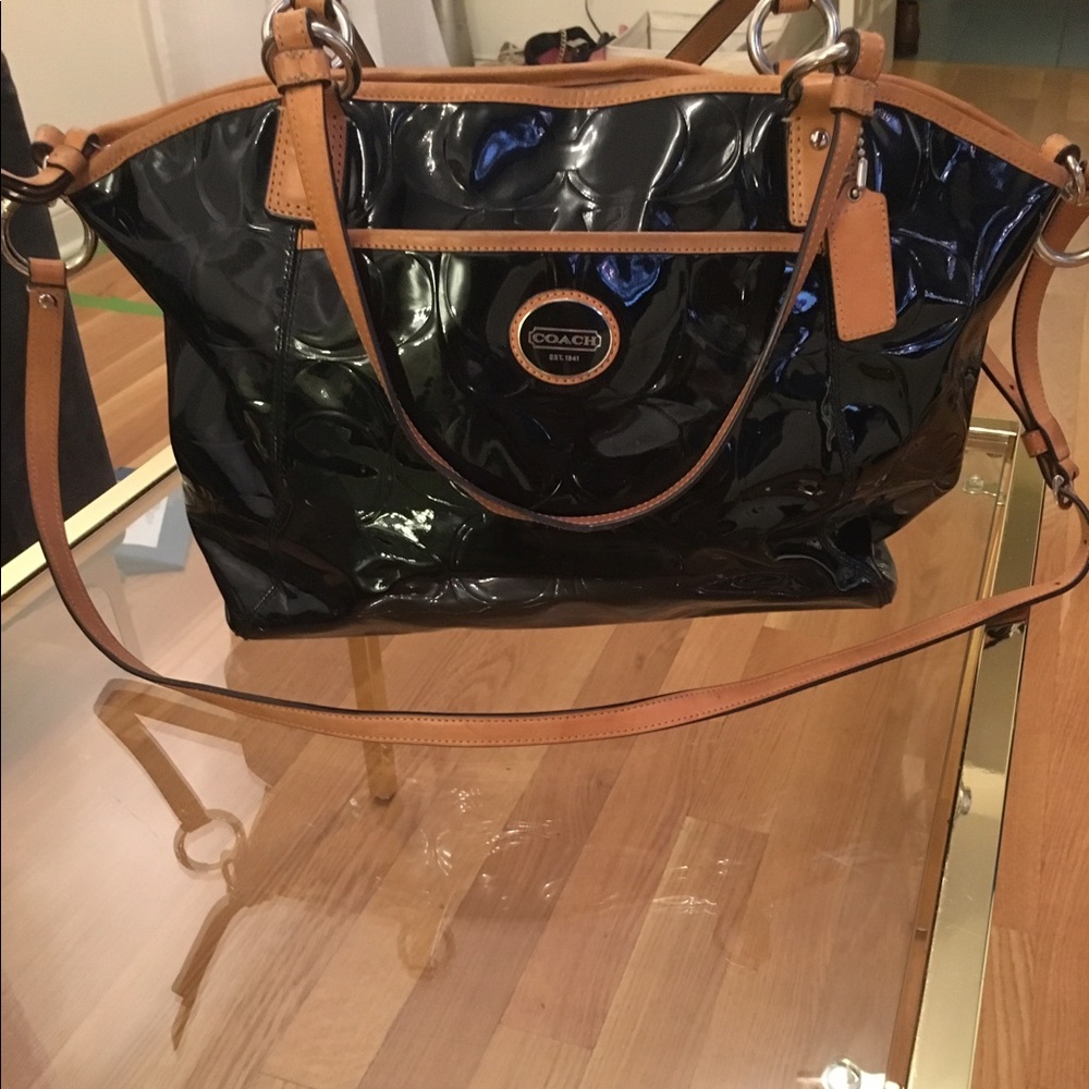 Black patent leather coach tote