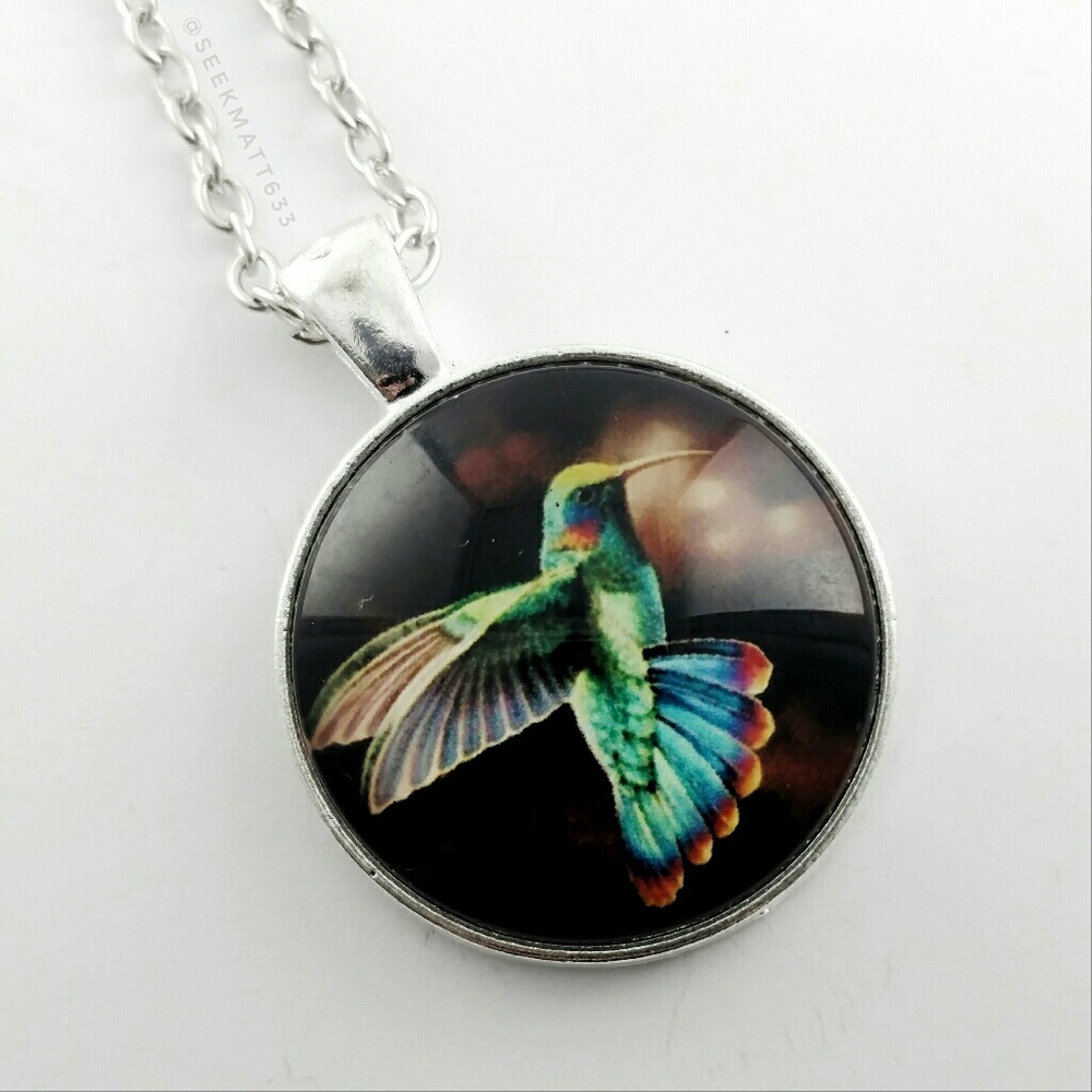 Colorful Beautiful Hummingbird Silver Necklace
