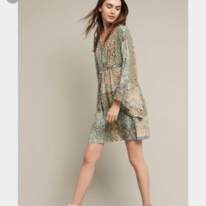 Anthropologie Silk kimono dress with bell sleeves