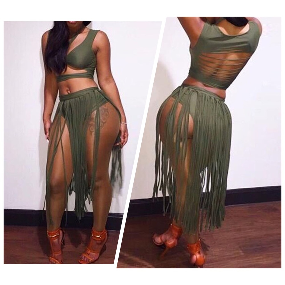 ❤️Sexy Two piece fringe skirt set