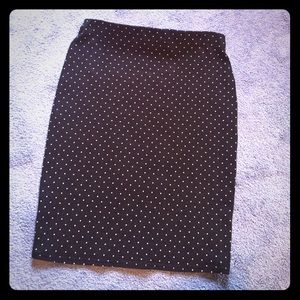 Black and white polka dot knit pencil skirt
