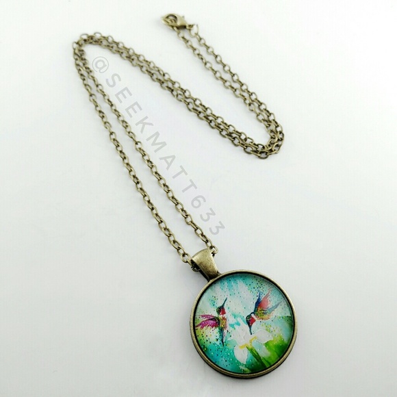 Colorful Hummingbirds Painting Necklace - Picture 3 of 4