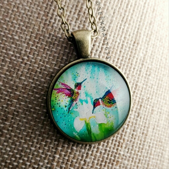 Colorful Hummingbirds Painting Necklace - Picture 4 of 4