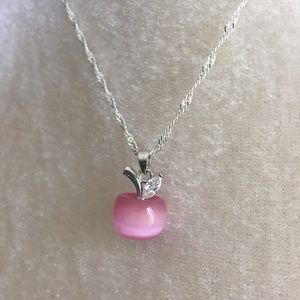 925 Sterling Silver Pink Apple Pendant Necklace