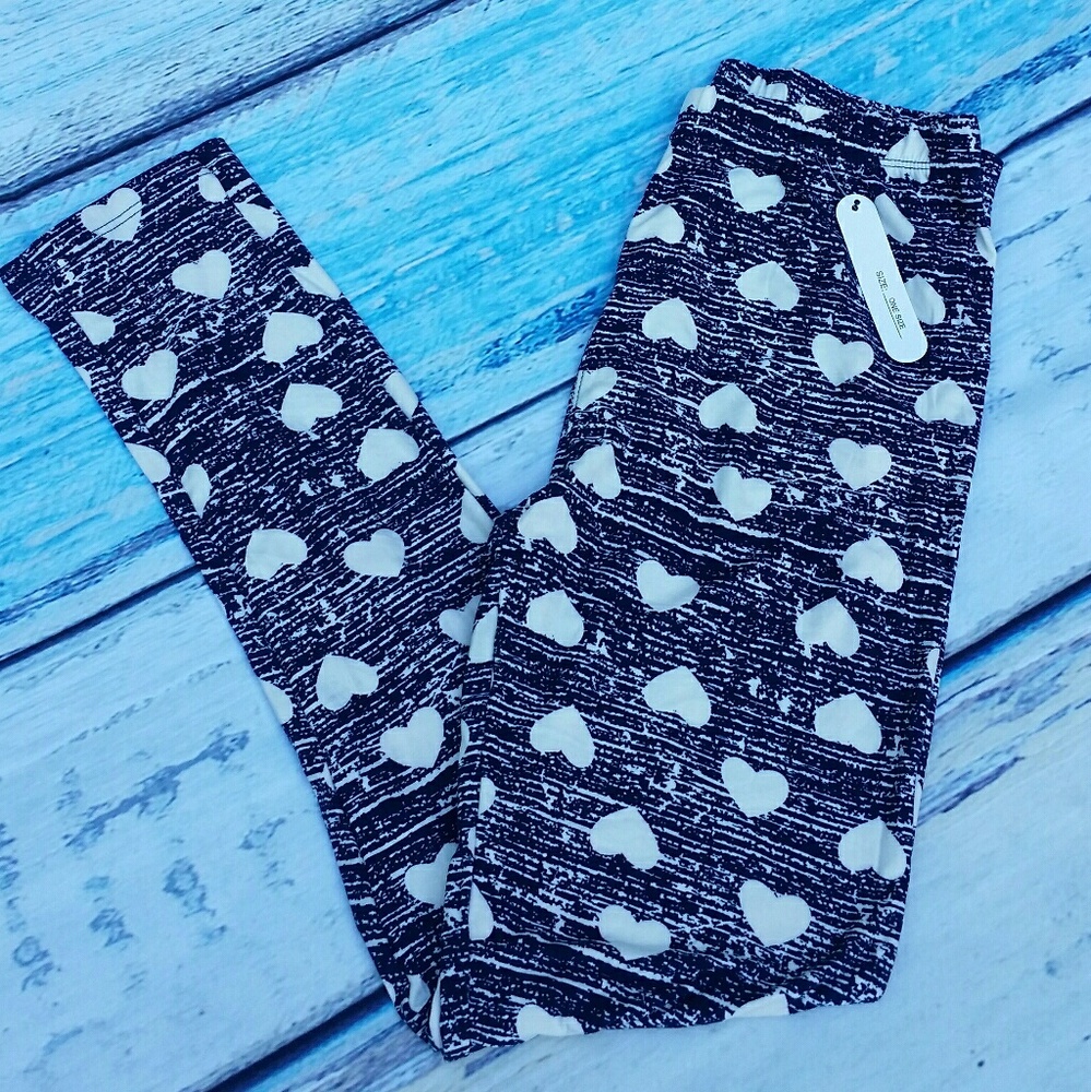Blue and White Heart Leggings One Size OS 2-10