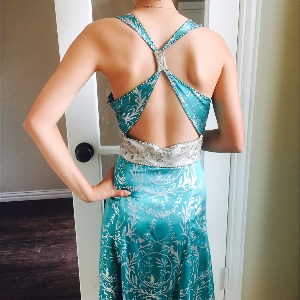 Satin turquoise/silver fit and flare