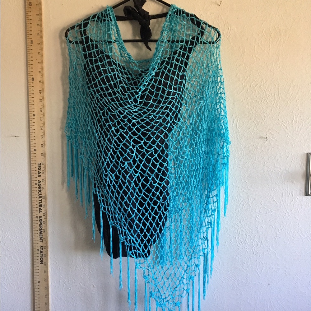 Daniel meucci swim Pareo crochet scarf cover Blue!