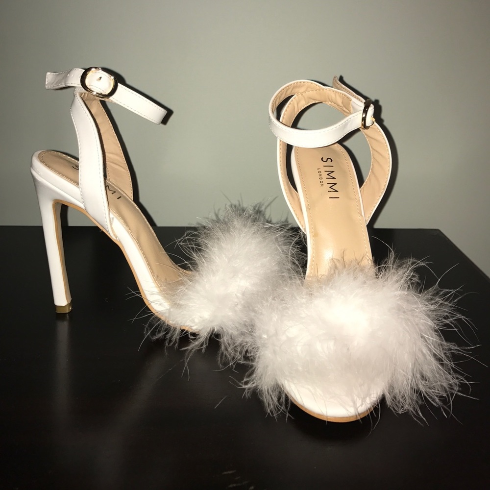 White fluffy heels