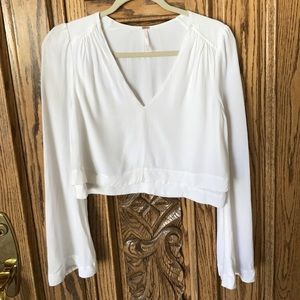 Free People White Half Crop Top Blouse Loose