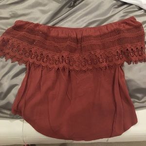 Off the shoulder burnt orange lace top