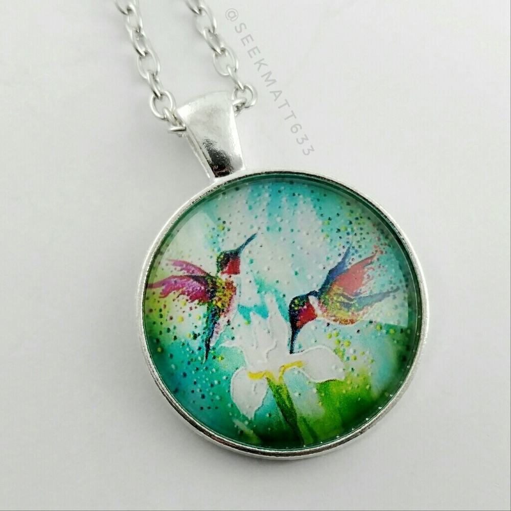 Beautiful Colorful Hummingbird Painting Necklace