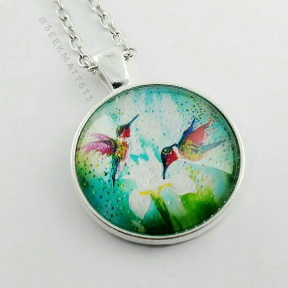 Beautiful Colorful Hummingbird Painting Necklace - Picture 2 of 4