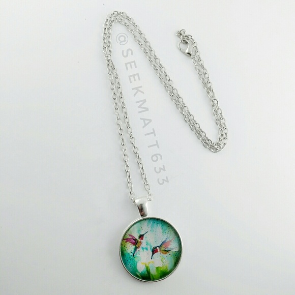 Beautiful Colorful Hummingbird Painting Necklace - Picture 3 of 4