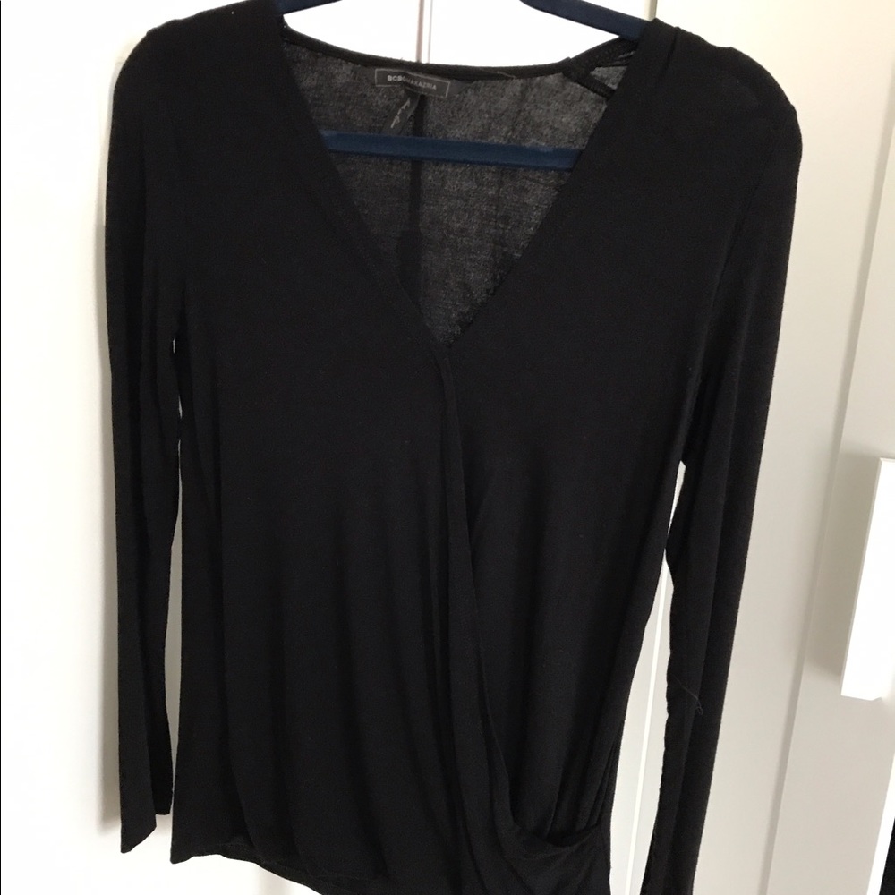 BCBG DRAPED v neck top long sleeve