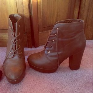 Brown lace up booties